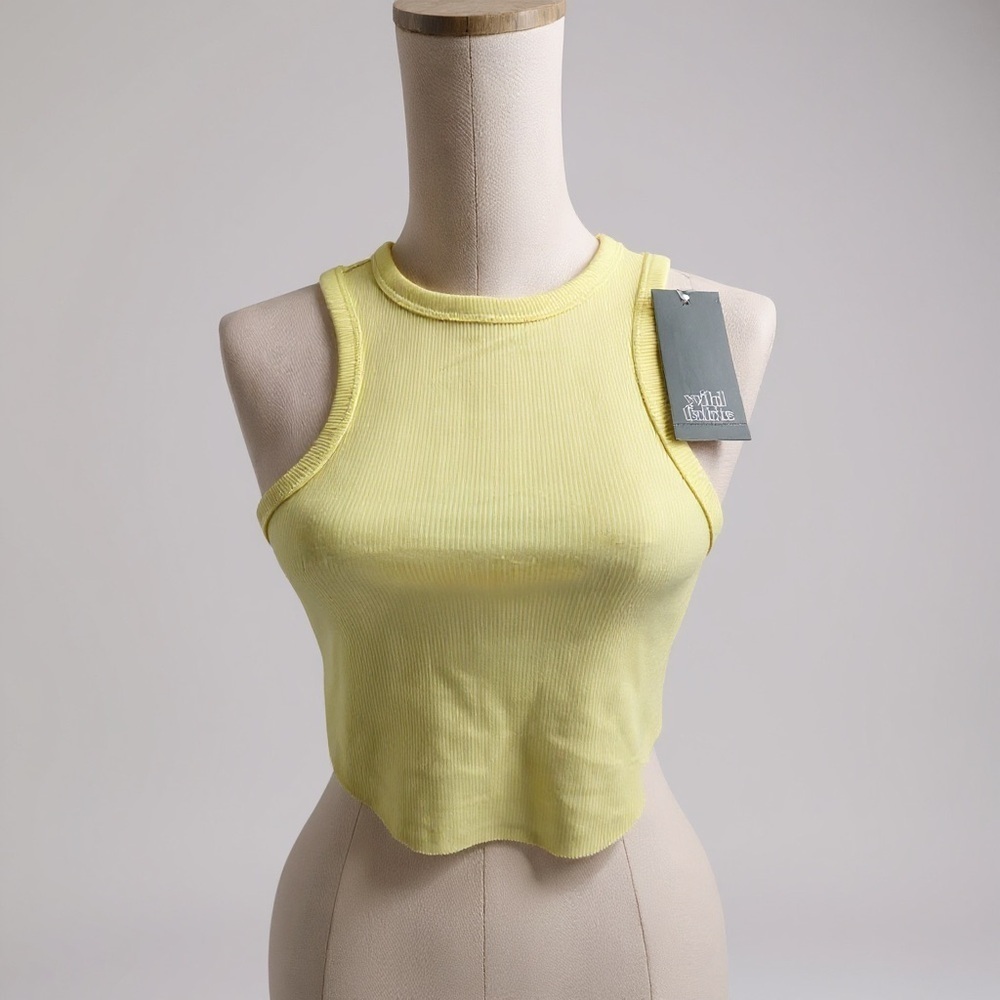 285 Wild Fable | NWT Lemon Yellow Ribbed Racerback Sleeveless Crop Top (Size S) - Picture 2 of 8
